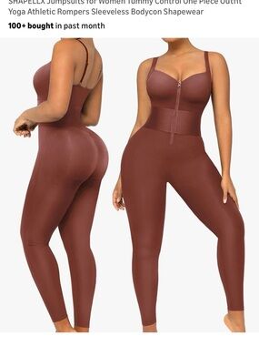 Shapellx Women’s One-Piece Faja Style Shapewear Jumpsuit in Rich Brown